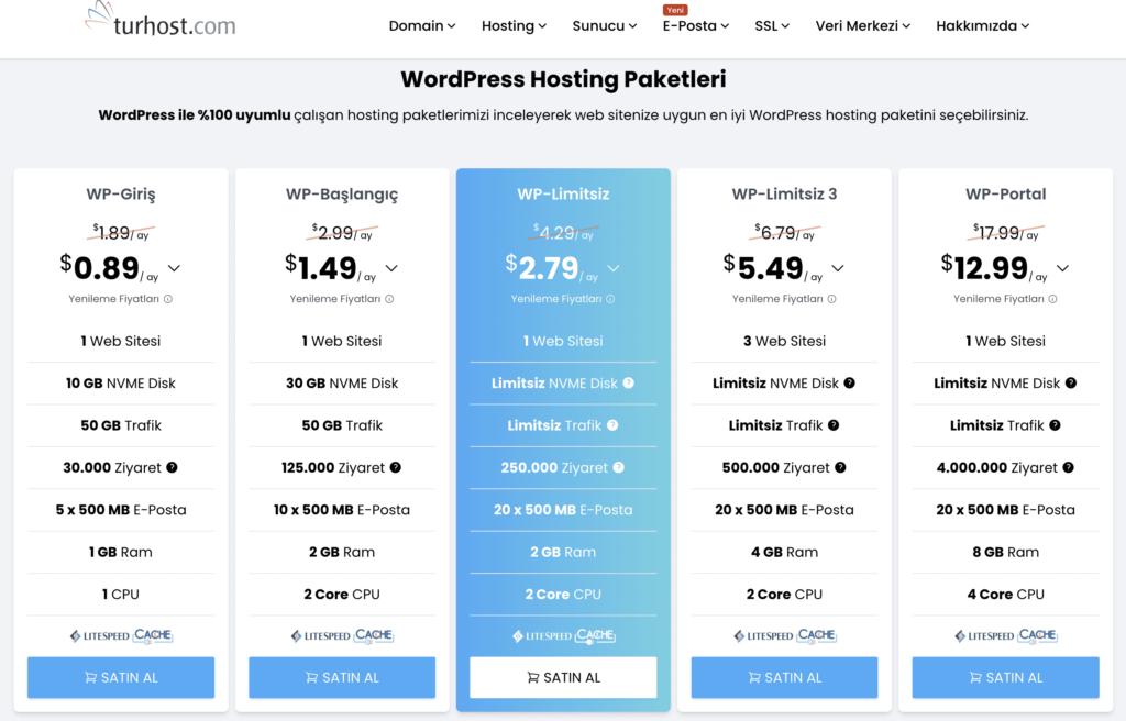 Turhost WordPress Hosting Fiyatları 2024